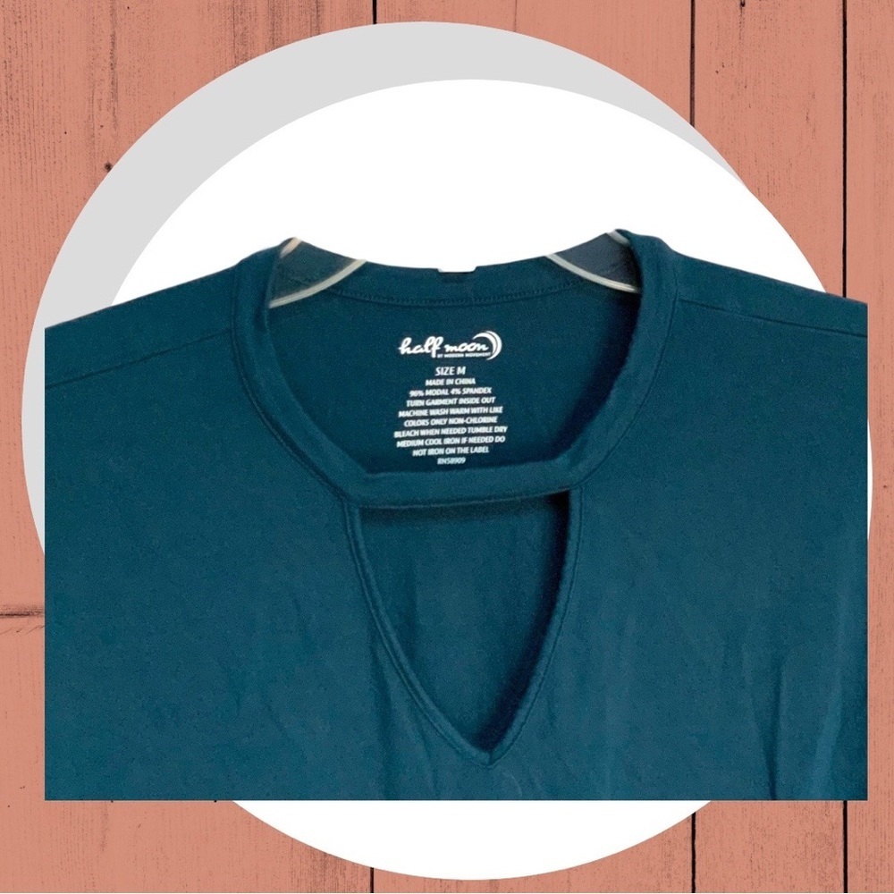 Half Moon by Modern Movement Dark Teal 3/4 Sleeve Stretchy Tie Front Top Wm M - Picture 4 of 8